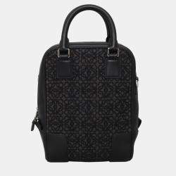 Pre Owned Loewe Black Amazona 15 Leather Trimmed Logo Jacquard Messenger Bag