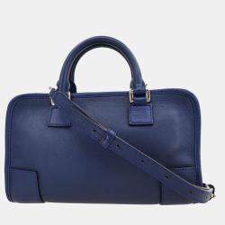 Pre Owned Loewe Amazona 23 Navy Calfskin Leather Top Handle Bag
