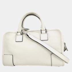 Pre Owned Loewe Amazona 23 White Calfskin Leather Top Handle Bag
