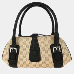 Pre Owned Loewe Senda Anagram Beige Canvas Top Handle Bag