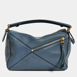 Pre Owned Loewe 2017 Blue Leather Small Puzzle Bag with Strap