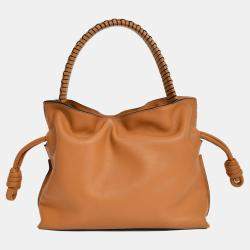 مملوكة مسبقًا Loewe 2024 Brown Leather Mini Flamenco Clutch with Strap + Woven Spiral Strap