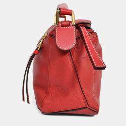 Pre Owned Loewe Red Leather Small Puzzle Bag with Strap