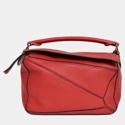 Pre Owned Loewe Red Leather Small Puzzle Bag with Strap