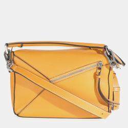 Pre Owned Loewe Yellow Grained Calfskin Small Puzzle Bag