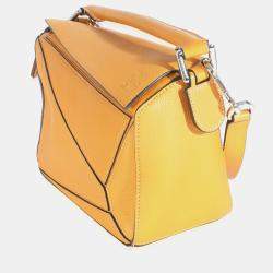 Pre Owned Loewe Yellow Grained Calfskin Small Puzzle Bag