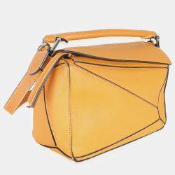 Pre Owned Loewe Yellow Grained Calfskin Small Puzzle Bag