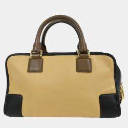 مملوكة مسبقًا Loewe Amazona 28 Beige Black Brown Calfskin Leather Top Handle Bag