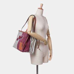 مملوكة مسبقًا Loewe Red Paulas Ibiza Large Canvas Stripes Cushion Tote