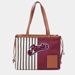 مملوكة مسبقًا Loewe Red Paulas Ibiza Large Canvas Stripes Cushion Tote