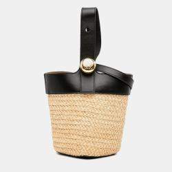 مملوكة مسبقًا Loewe Black Brown Mini Raffia Pebble Bucket Bag