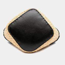 Pre Owned Loewe Black Brown Mini Raffia Pebble Bucket Bag