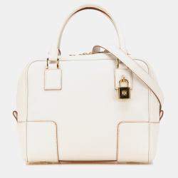Pre Owned Loewe White Leather Amazona Square 19