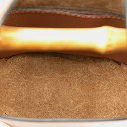 Pre Owned حقيبة لويفي دلو جلد عجل بني بمقبض بامبو