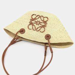 مملوكة مسبقًا Loewe Beige/Brown Leather and Raffia Anagram Basket Bag Small