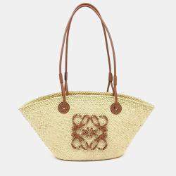 مملوكة مسبقًا Loewe Beige/Brown Leather and Raffia Anagram Basket Bag Small