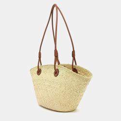 مملوكة مسبقًا Loewe Beige/Brown Leather and Raffia Anagram Basket Bag Small