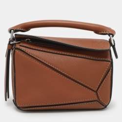 Pre Owned Loewe Puzzle Nano Brown Leather Shoulder Bag