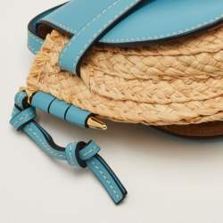 Pre Owned حقيبة كتف لويفي غيت ميني جلد زرقاء/بيج ورافيا منسوجة