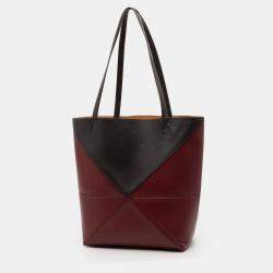 Pre Owned Loewe Black Red Medium Bicolor Shiny Calfskin Puzzle Fold Tote