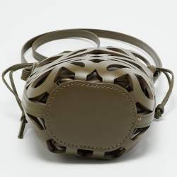 Pre Owned Loewe Anagram Cut Out Olive Green Leather Bucket Bag