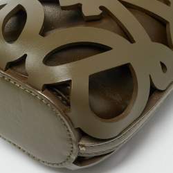 Pre Owned Loewe Anagram Cut Out Olive Green Leather Bucket Bag