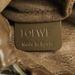 Pre Owned Loewe Anagram Cut Out Olive Green Leather Bucket Bag