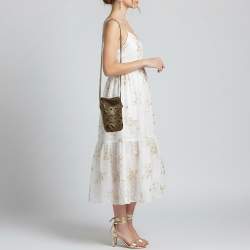 Pre Owned Loewe Anagram Cut Out Olive Green Leather Bucket Bag