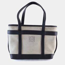 Pre Owned Loewe Mini Beige, Black Suede Anagram Tote
