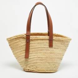 Pre Owned حقيبة شاطئ لويفي سلة جلدية باللون الأبيض والقشدي