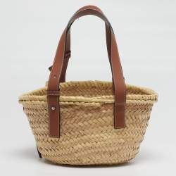 Pre Owned حقيبة يد لويس بسكيت صغيرة كريمية/بنية من الرافيا والجلد