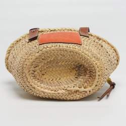 Pre Owned حقيبة يد لويس بسكيت صغيرة كريمية/بنية من الرافيا والجلد