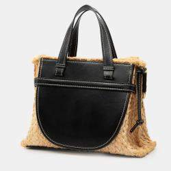 مملوكة مسبقًا Loewe Black Brown Small Raffia and Leather Gate Top Handle Bag