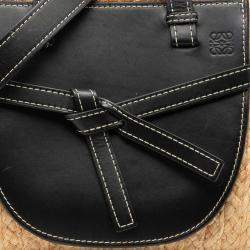 مملوكة مسبقًا Loewe Black Brown Small Raffia and Leather Gate Top Handle Bag