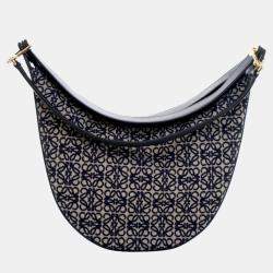 Pre Owned Loewe Black Small Anagram Canvas Luna Hobo