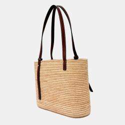 Pre Owned Loewe Beige, Brown Raffia Square Basket Bag Small
