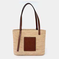 Pre Owned Loewe Beige, Brown Raffia Square Basket Bag Small
