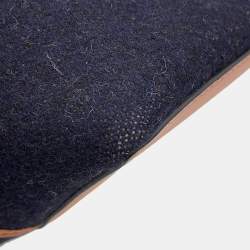 Pre Owned Loewe Logo 2-way Navy Wool Leather Tote Bag