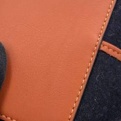 Pre Owned Loewe Logo 2-way Navy Wool Leather Tote Bag