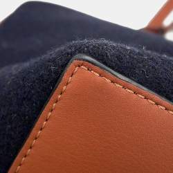 Pre Owned Loewe Logo 2-way Navy Wool Leather Tote Bag