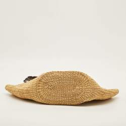 Pre Owned Loewe Brown/Natural Woven Raffia and Leather Shell Basket Tote