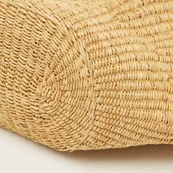 Pre Owned Loewe Brown/Natural Woven Raffia and Leather Shell Basket Tote