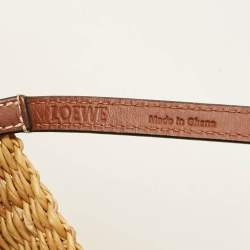 Pre Owned Loewe Brown/Natural Woven Raffia and Leather Shell Basket Tote