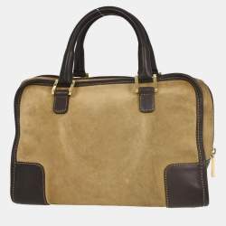 Pre Owned Loewe Amazona 28 Beige Suede Top Handle Bag
