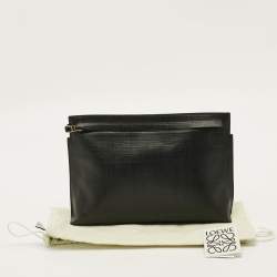 Pre Owned Loewe T Black Textured Leather Pouch