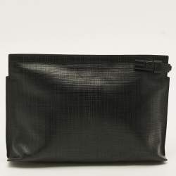 Pre Owned Loewe T Black Textured Leather Pouch