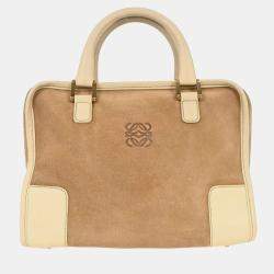 Pre Owned Loewe Amazona 28 Beige Suede Top Handle Bag