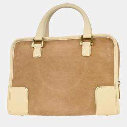 Pre Owned Loewe Amazona 28 Beige Suede Top Handle Bag