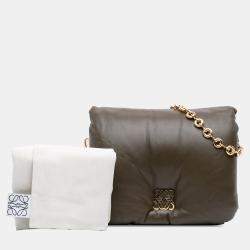 Pre Owned Loewe Green Shiny Lambskin Goya Puffer Bag