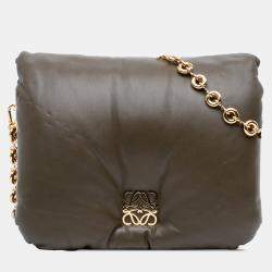 Pre Owned Loewe Green Shiny Lambskin Goya Puffer Bag